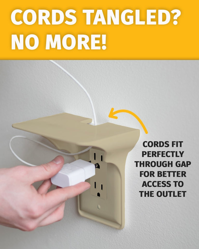 Wall Outlet Shelf Power Perch, White/Black/Almond
